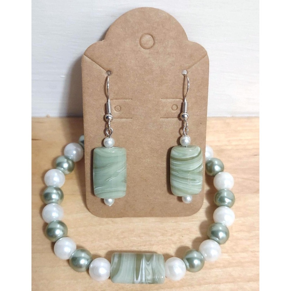 Green‎ Marbled Stone & Pearl Jewelry Set
